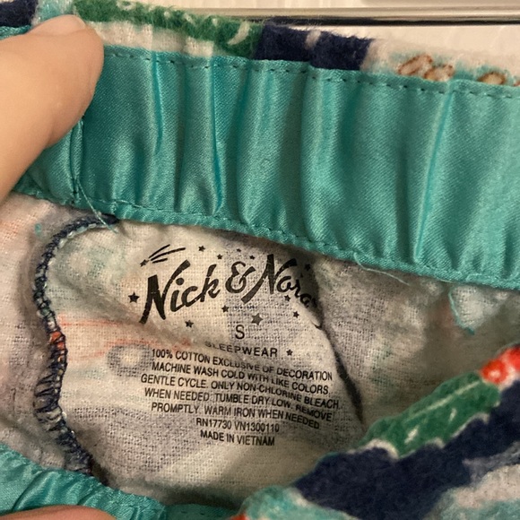 Nick & Nora Sock Monkey Snow globe Christmas pajama set flannel EUC - Picture 11 of 12